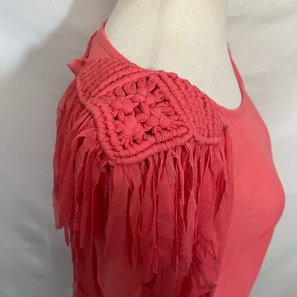 MAAC London Sheer Fringe Womens Top Sz L Y2K Festival Boho Coral Macrame Western - Picture 5 of 14